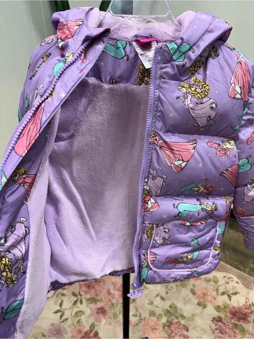 Disney Princess Girls Purple Puffer Jacket Hooded Fleece Lined 6/6X NWT